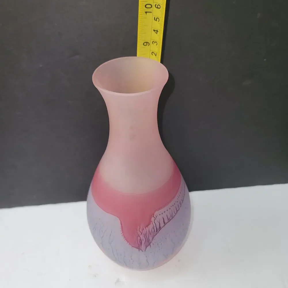 Hebron Glass Wine Decanter Israel Art Glass Pink White East Hand Blown Vase